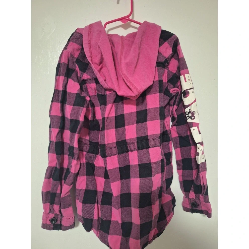 The Place Original 1989 Girls XL 14 Pink Black Plaid Hooded Flannel Shirt